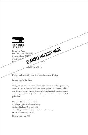 Imprint Page Example Book Structure
